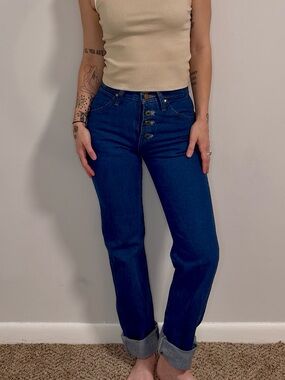 Wrangler Women's Dark Blue Button-Fly Straight Leg Jeans